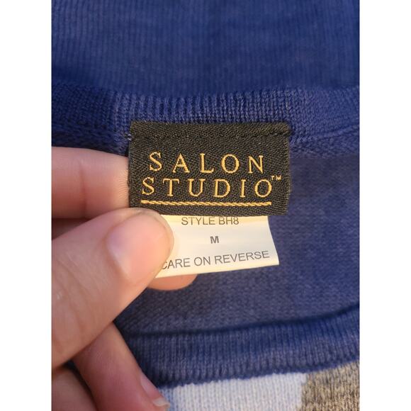 Salon studio medium womens blue and gray knit sweater with 3/4 sleeves - Picture 3 of 8